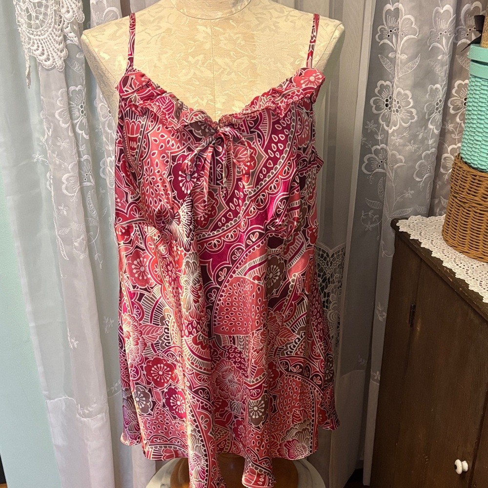 Cacique Pink Paisley Polyester Satin Camisole Sz 14-16